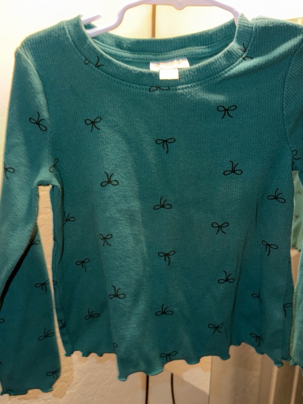 Cat & Jack Teal Long-Sleeve Tee with Black Bow Print